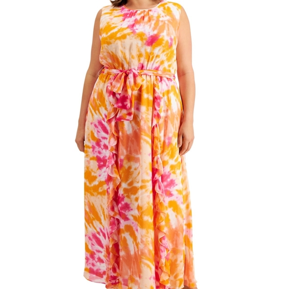 Calvin Klein Double-Ruffle Tie-Front Maxi Dress - Picture 2 of 4